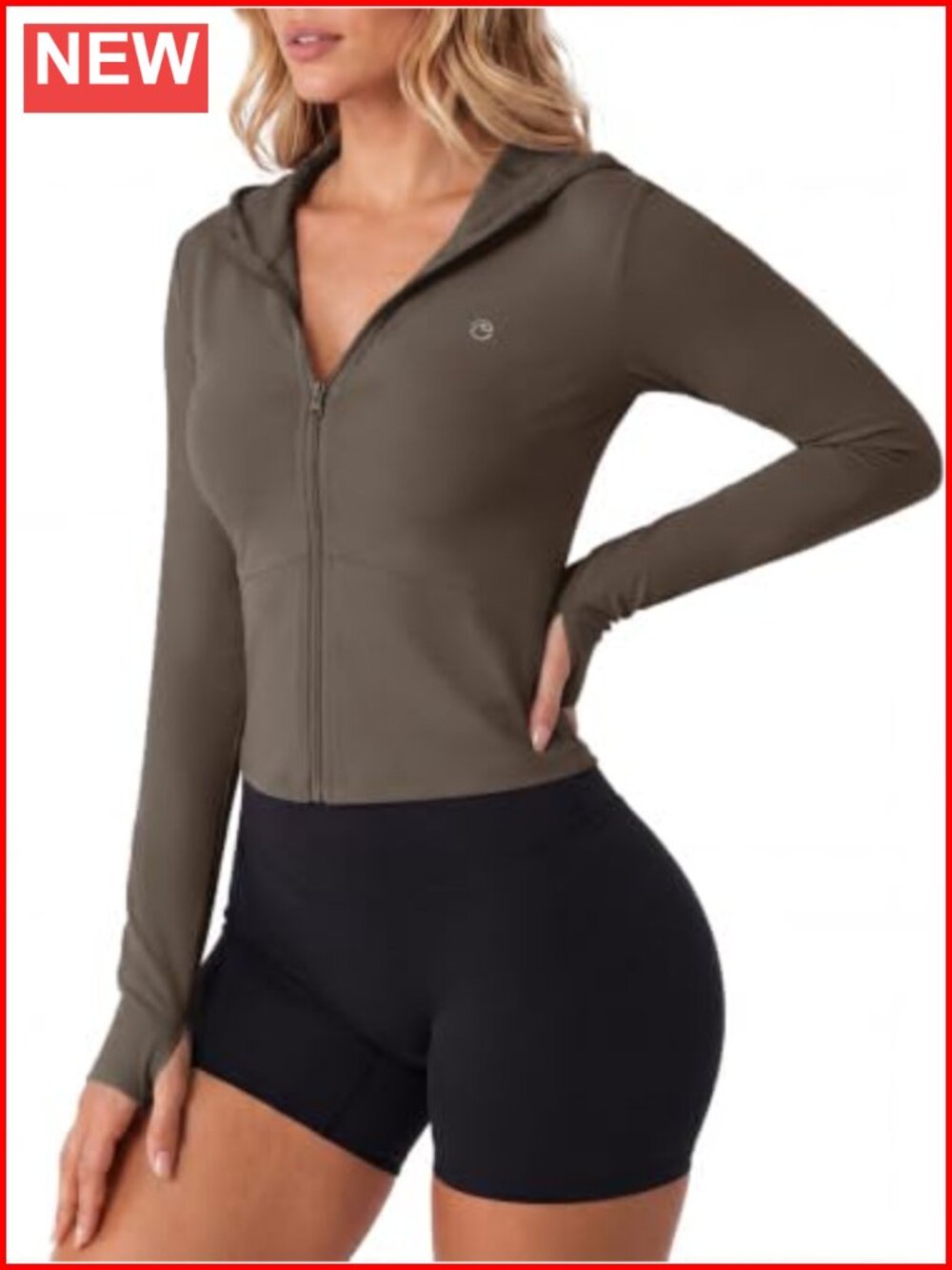 Women's Cropped Zip Up Hoodie Athletic Slim Fit Thumb Holes